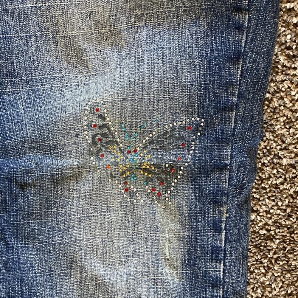 Leo Roma Leoroma Cropped Distressed Jeans Vintage Denim Butterfly Accents Sz 13 - Picture 3 of 9